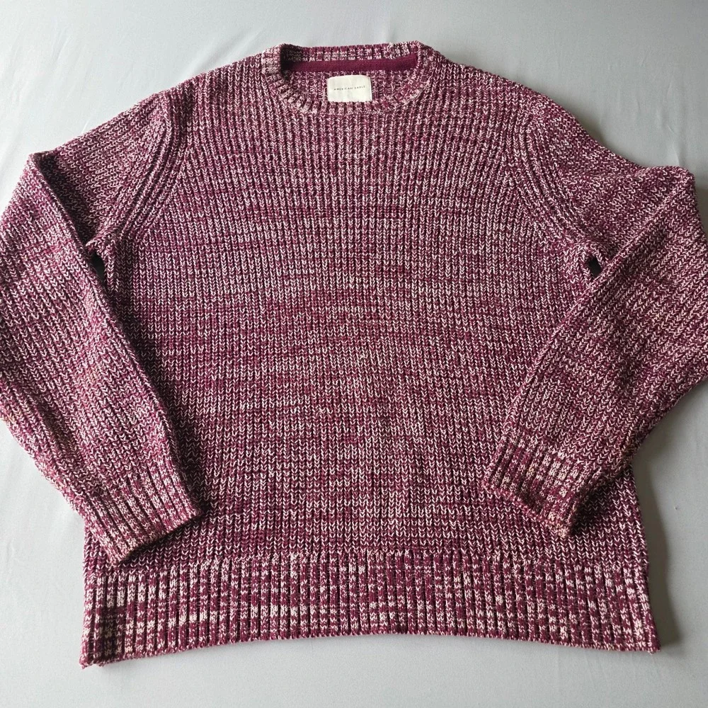American Eagle‎ Mens Sweater Size L Knit Burgundy Cream Blend Long Sleeve HEAVY